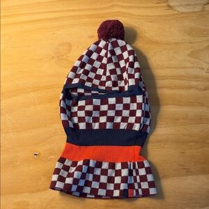 Kule Checkered Knit Balaclava with Pom Pom